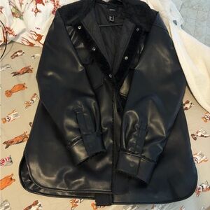 Forever 21 Black Quilted Jacket with Faux Fur Trim